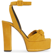 New design Ginger yellow women shoe Suede platform high heel shoes platform heels bow peep-toe ladies sandal